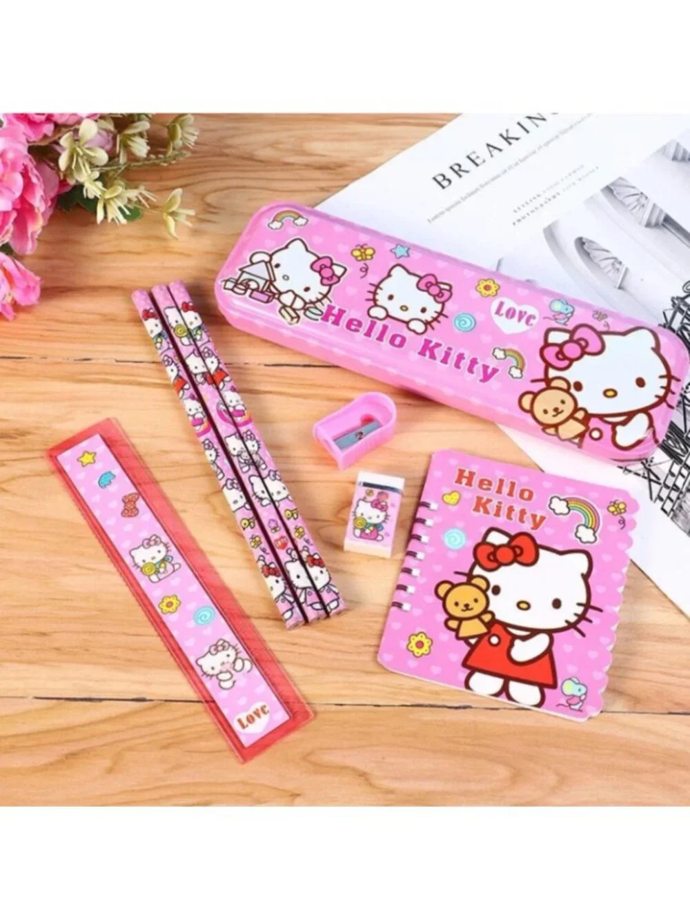 Hello Kitty 8pc Stationery Set Cute Cartoon Pens, Pencils & Case Back to School